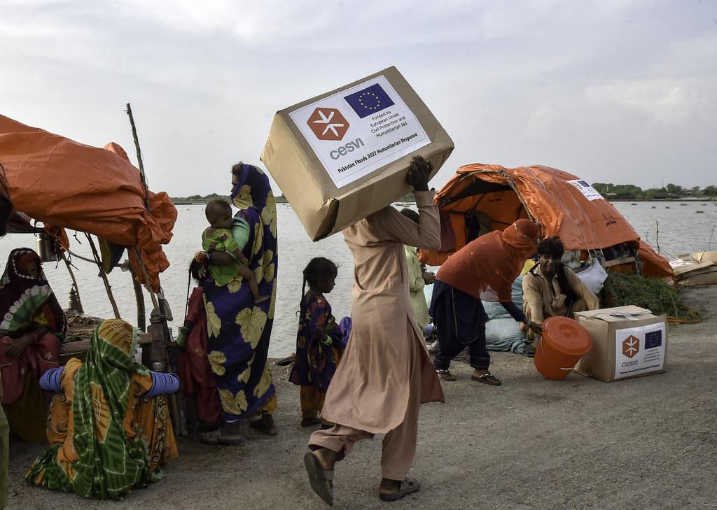 Aid worker provides support after floods in Pakistan
