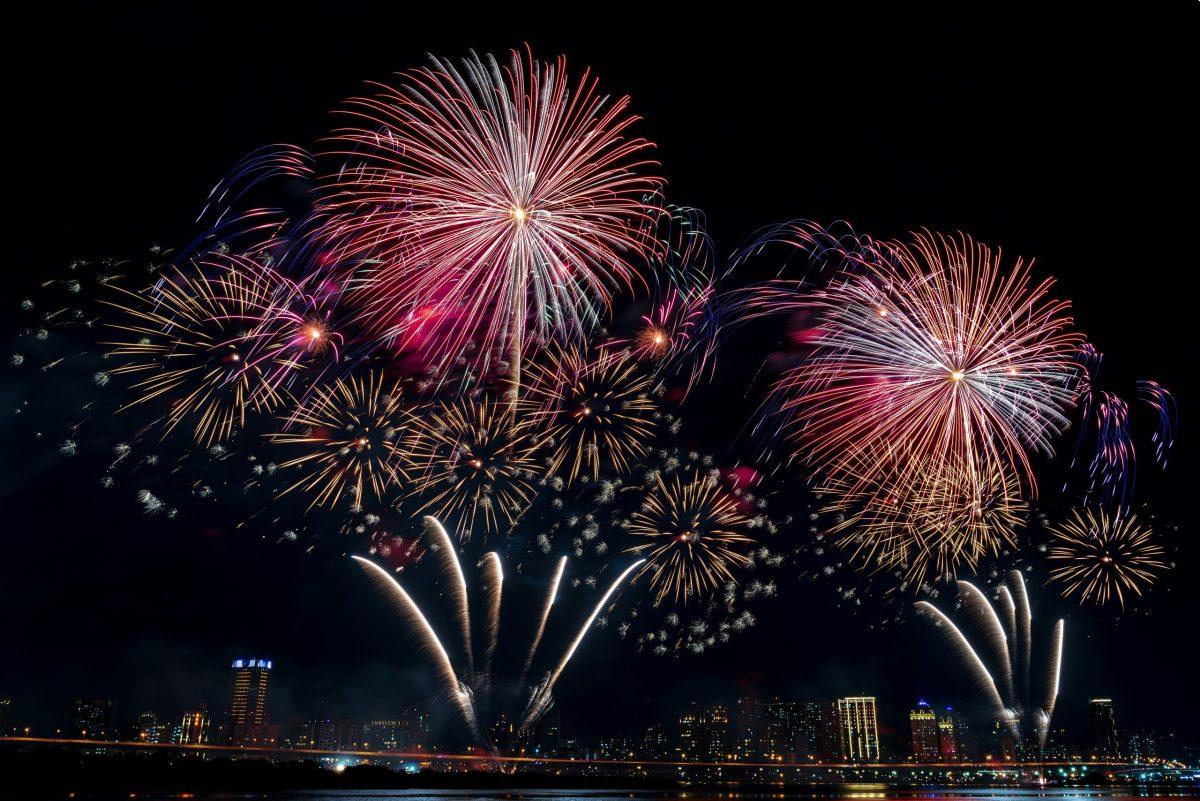 Fireworks over a city