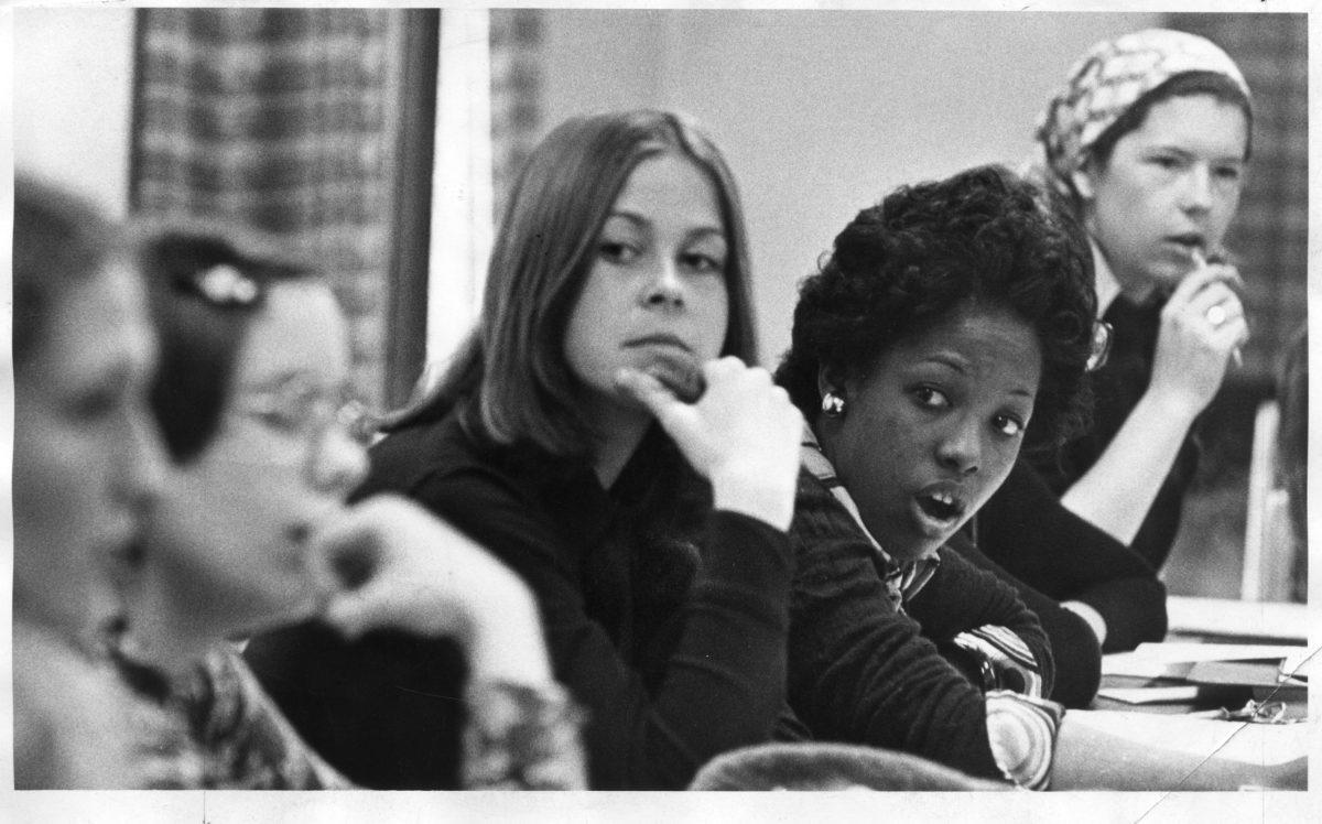 Students at a senate meeting. Photo sourced from the Wellesley archives.