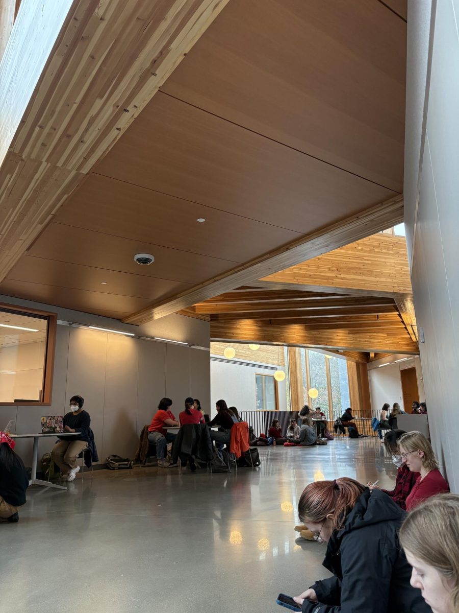 Students stage a sit-in, or study-in, outside the room where the 4/7 bargaining session took place in the Science Center.